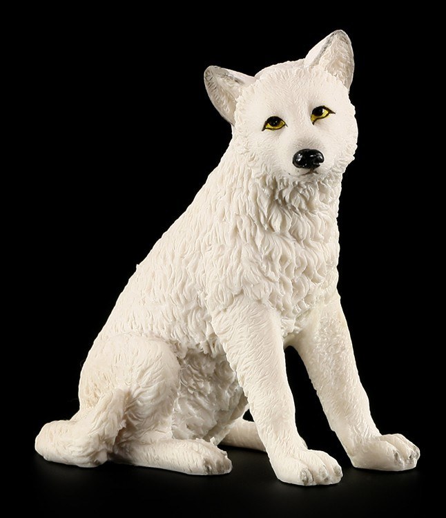 Sitzende Wolf Welpen Figur - Weiß