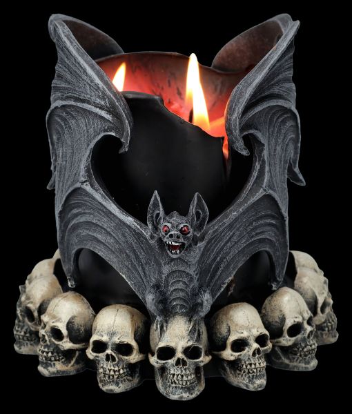 Candle Holder - Bats with Skulls