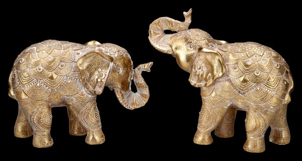 Elefanten Figuren 2er Set - Indisch goldfarben