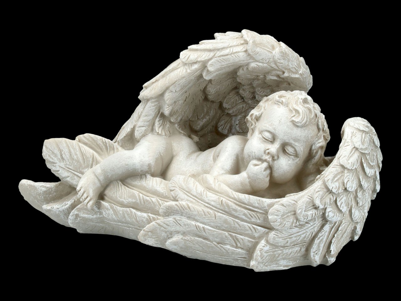 Gartenfigur - Engel in Flügeln schlafend