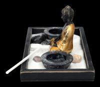 Buddha Figur mit Zen Garten schwarz-gold