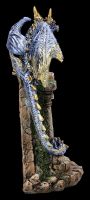 Drachenfigur - Blau-goldener Drache auf Burgruine