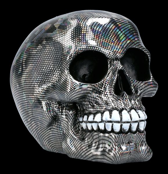 Skull Figurine - Holographic Silver Fishnet Skull