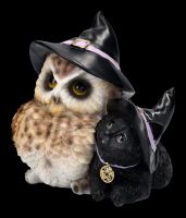 Owl and Cat Figurine with Witch Hats
