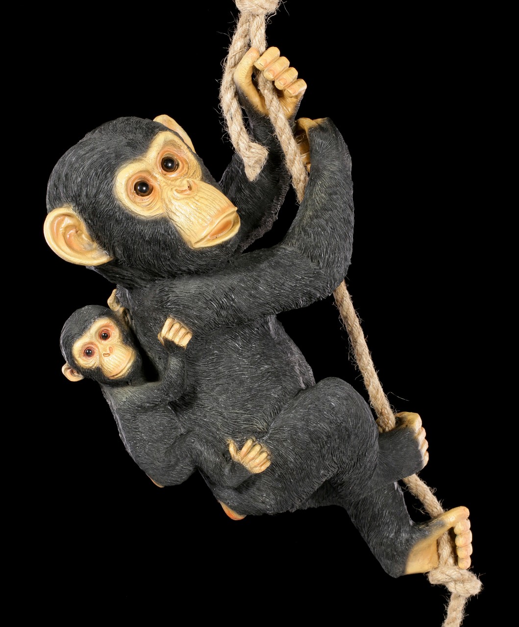 Gartenfigur - Schimpansen Mama mit Kind am Seil