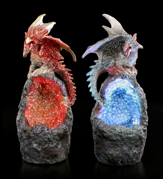 Dragon on Stone with LED - Set of 2