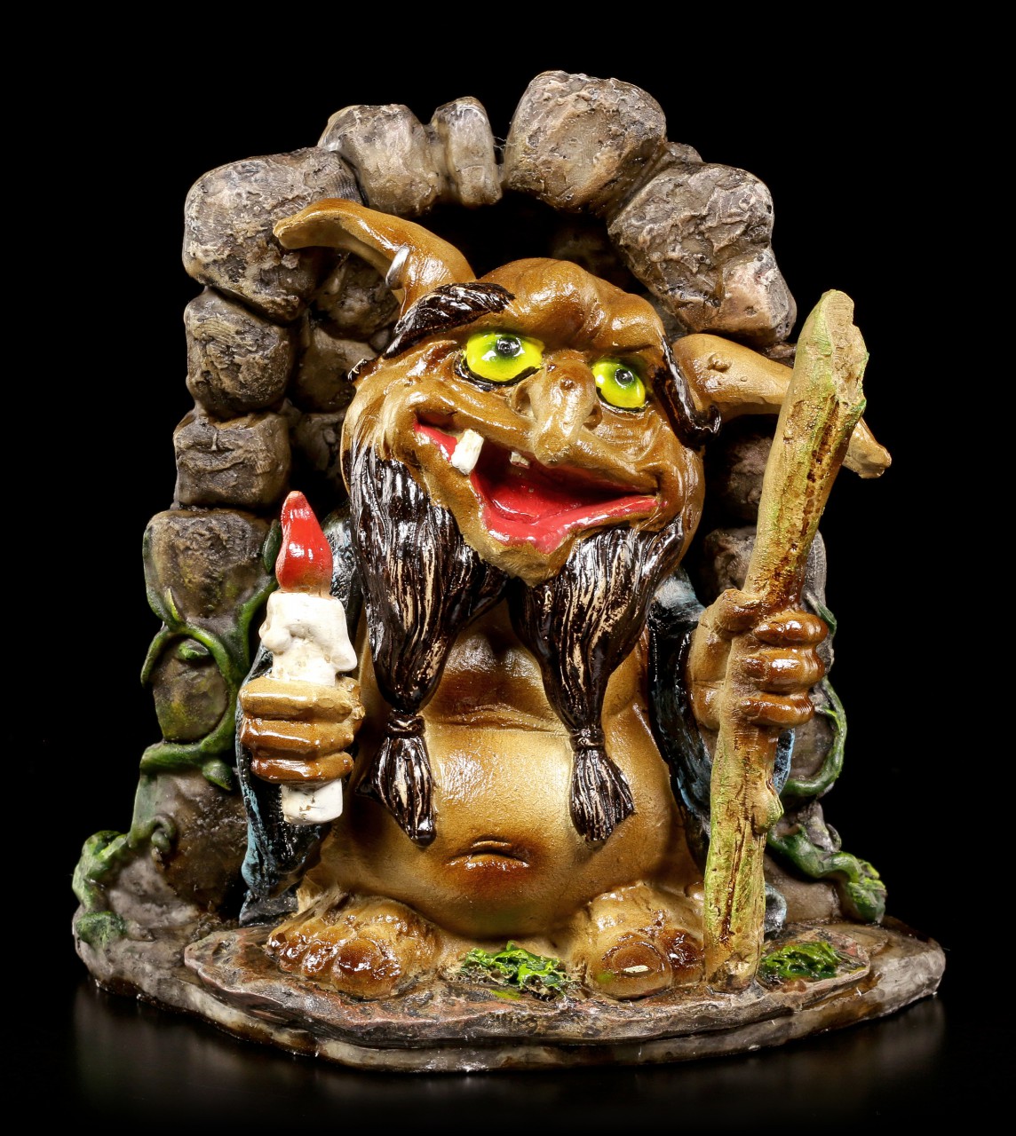 Troll Figur - Sollix in Höhle mit Kerze und Stock