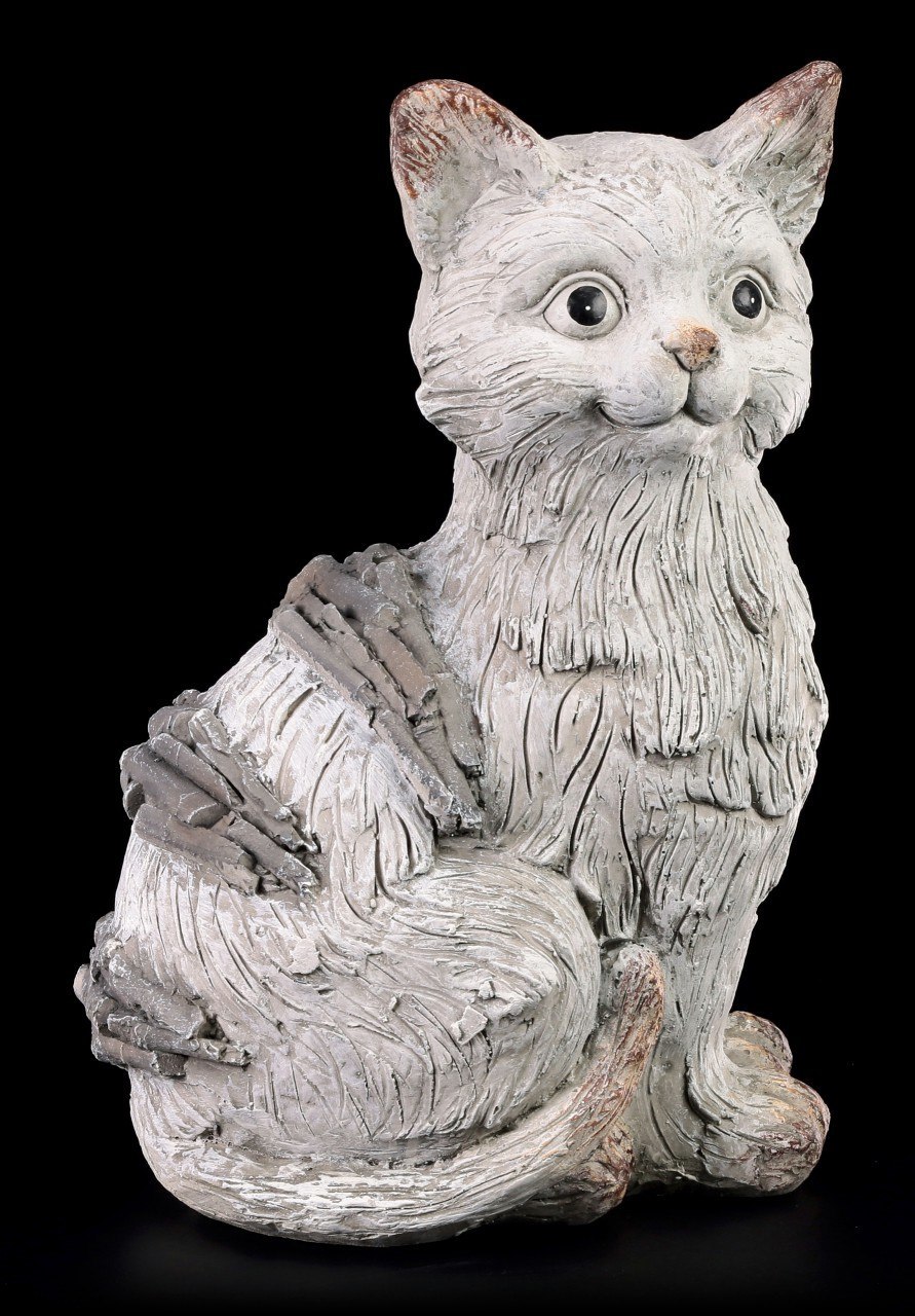 Gartenfigur - Sitzende Katze in Holzoptik