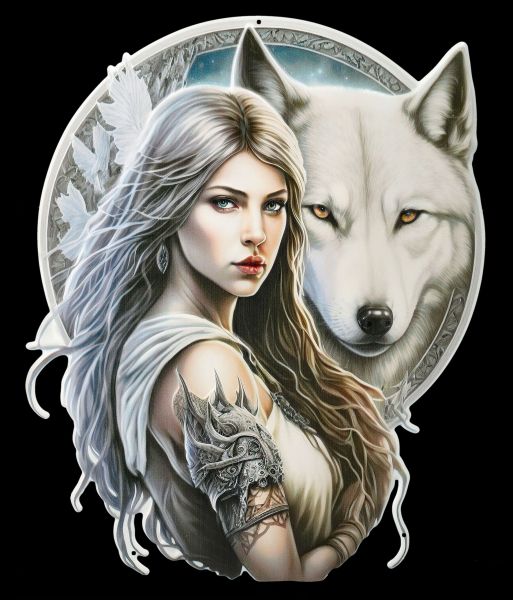 Metal Sign - Mystic Warrior with Wolf