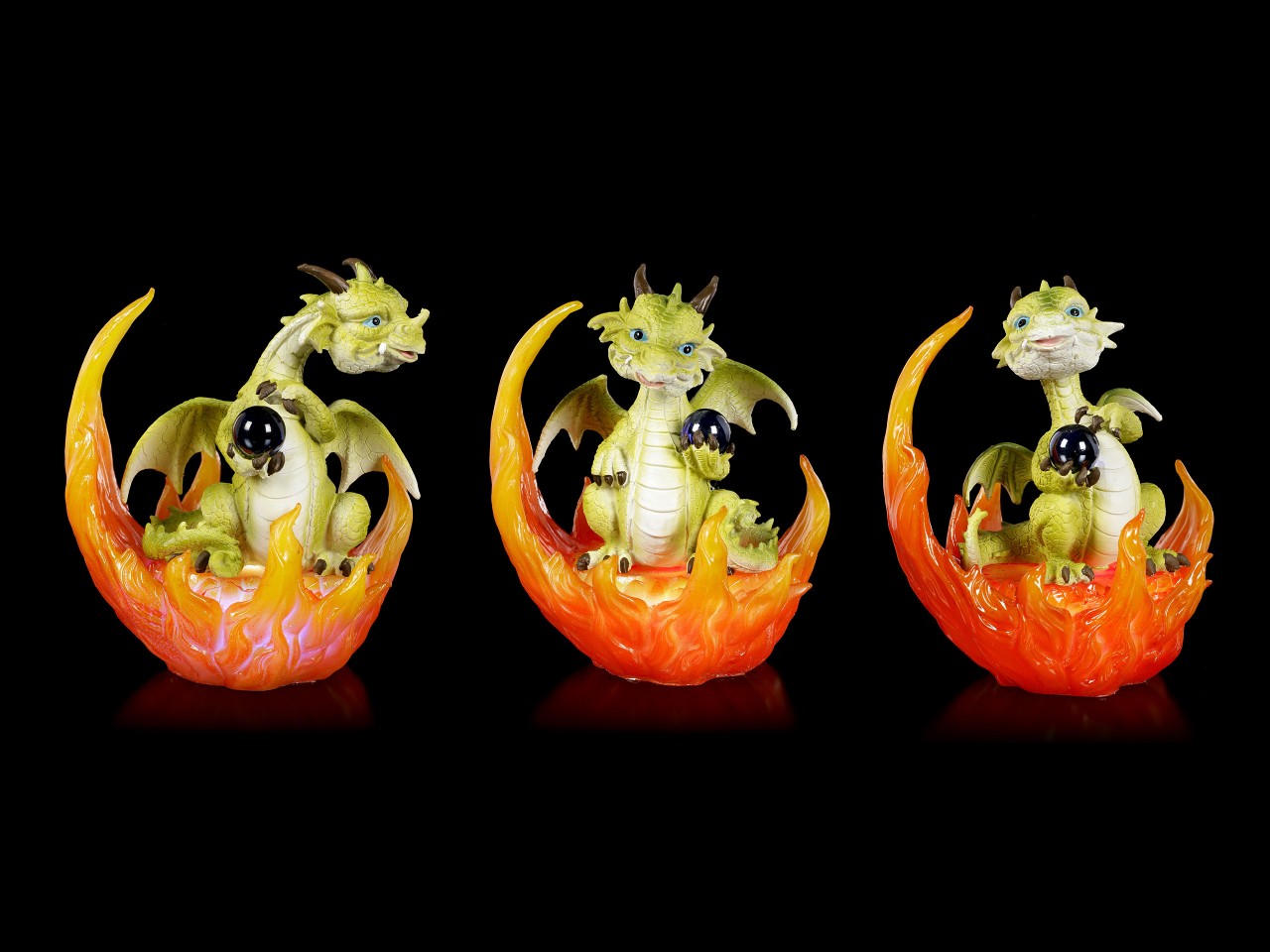 Dragon Figurines in Fire LED - Set of 3