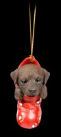 Christbaumschmuck Hund - Chocolate Labrador im Strumpf