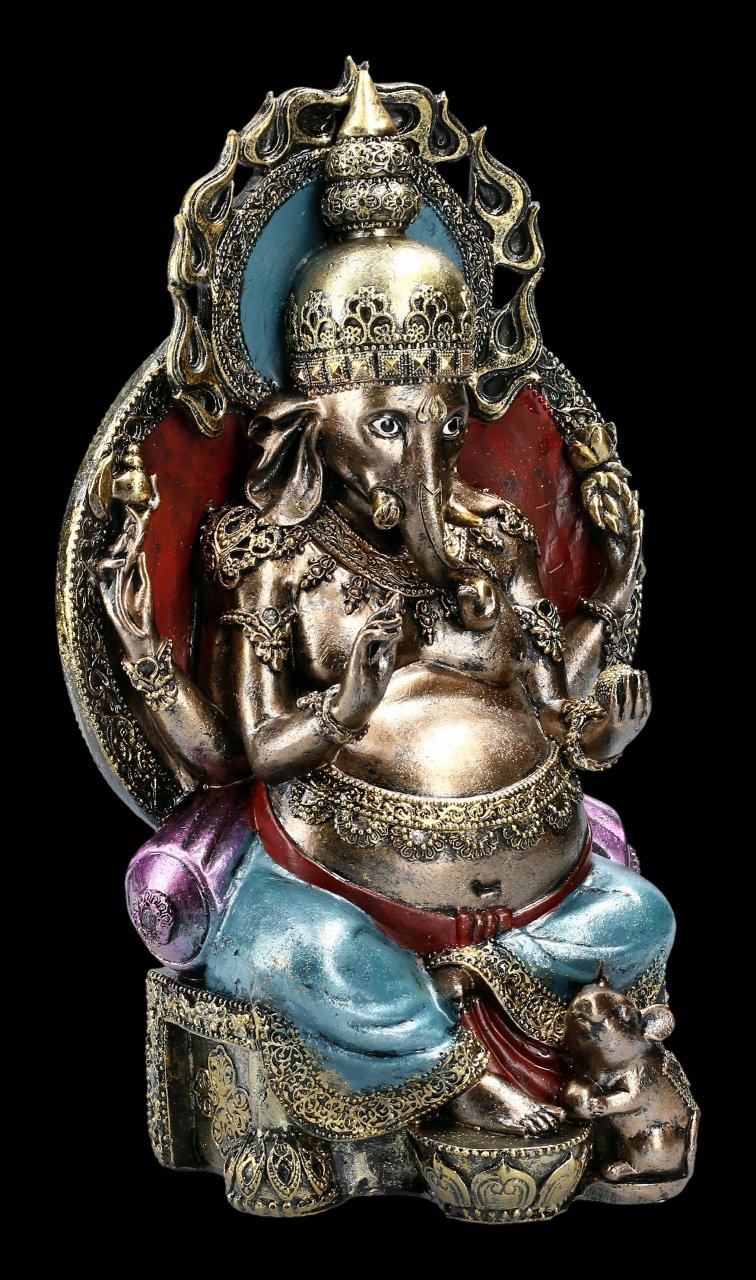 Ganesha Figur - Hindu Gottheit mit verzierter Goldkugel