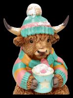 Highland Cow Winterfigur mit Kakao