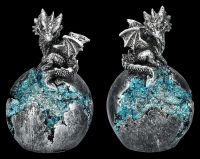 Dragon Figurines on Egg Set of 2 - Silver Coloured