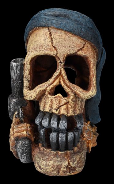 Totenkopf Deko Figur Gothic Tribals Fantasy Schwarzer Schädel ohne Unterkiefer 