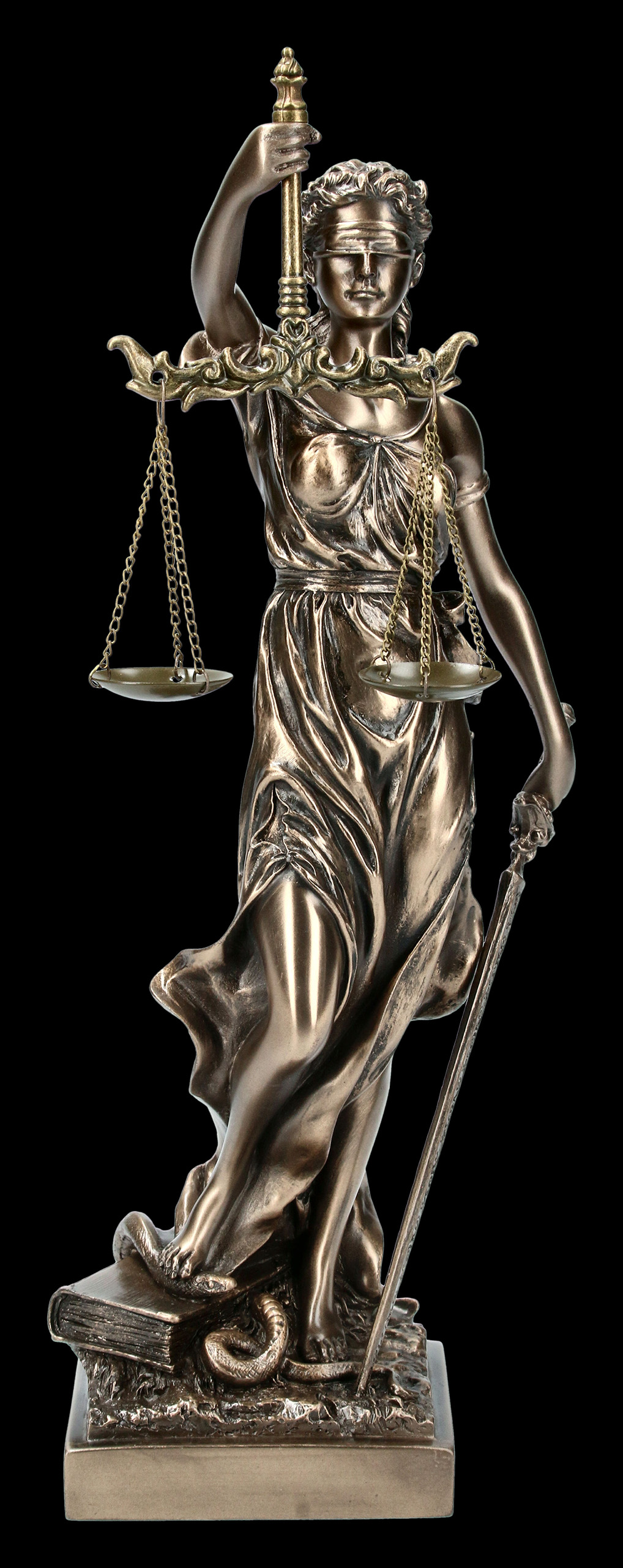 für Anwalt 29 cm Neu Justitia Figur sitzend Waage Gesetzbuch Schwert 