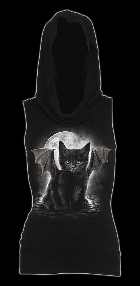 Damen Gothic Kapuzensweat ärmellos - Bat Cat