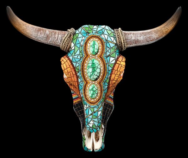 Wanddeko - Totenkopf Kuh mit Western Mosaik