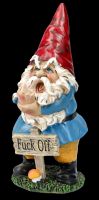 Garden Gnome Figure with Shield Showing Middle Finger