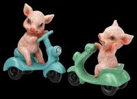 Dekofigur Schwein - Schweinchen mit Roller 2er Set