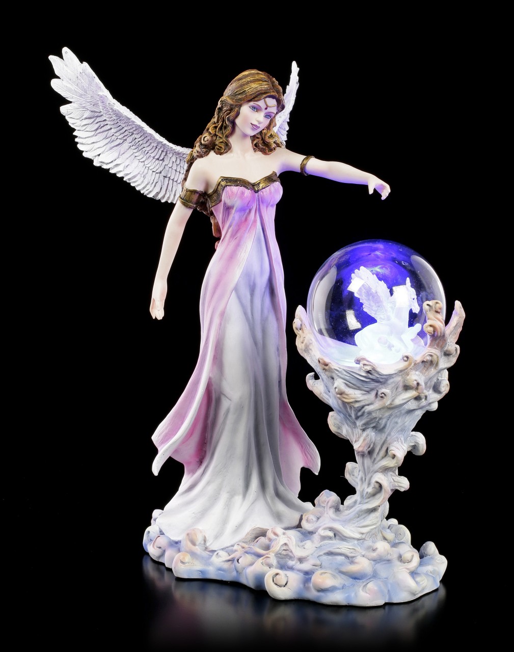 Engel Figur mit LED - Pegasus in Glaskugel