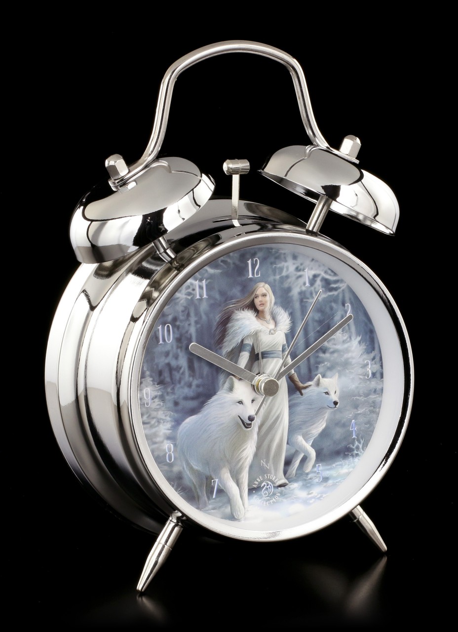 Retro Alarm Clock with Wolves - Winter Guardians