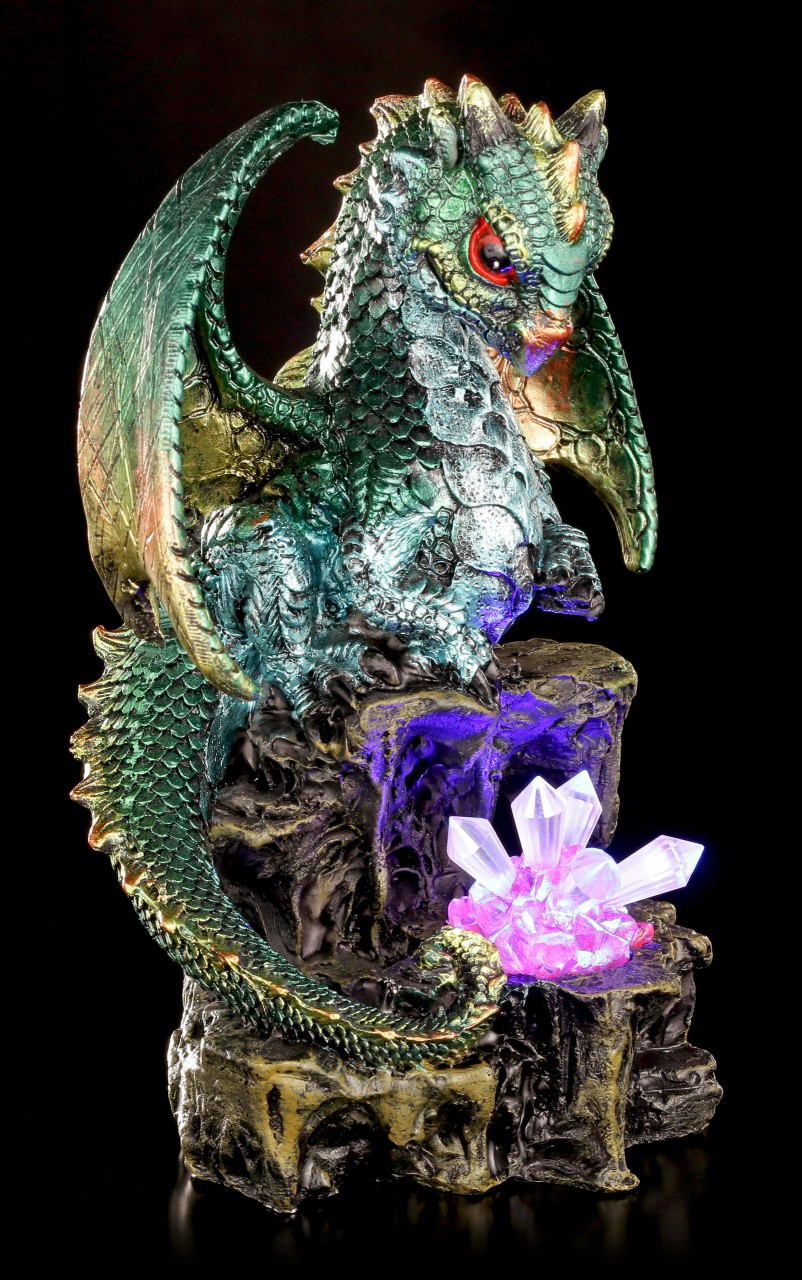 Drachen Figur mit LED - Emeraldon mit Kristallen