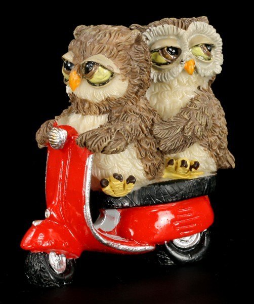 Owl Lovers on red Scooter - Funny Figurine