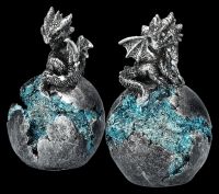 Dragon Figurines on Egg Set of 2 - Silver Coloured