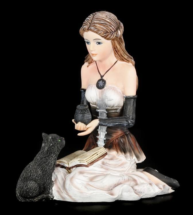 Hexen Figur - Jasmina mit Katze und Buch