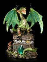 Dragon Figurine - Green with Treasure Chest