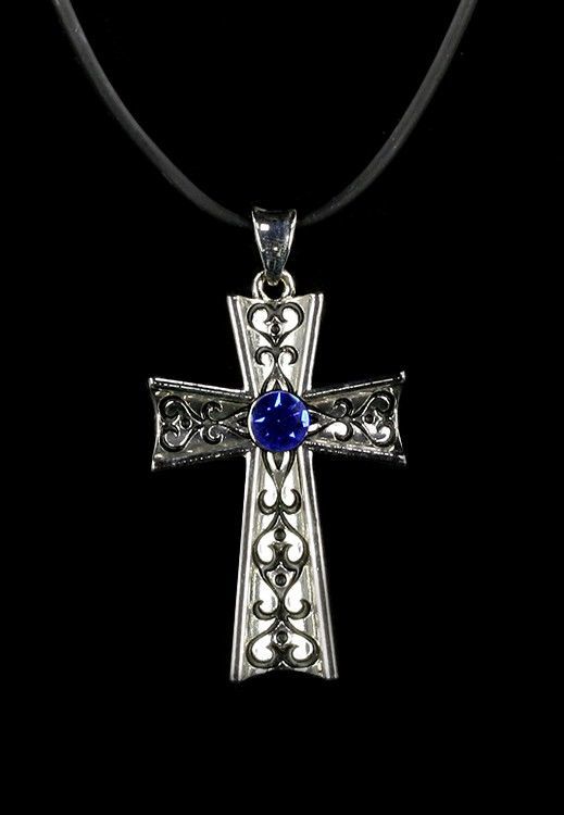 Halskette - Kreuz mir blauem Schmuckstein