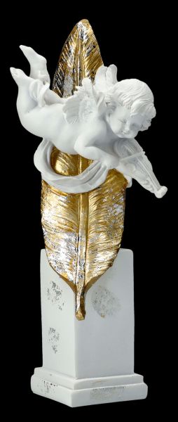 Angel Figurine - Cherub Amor in Front of a Golden Feather