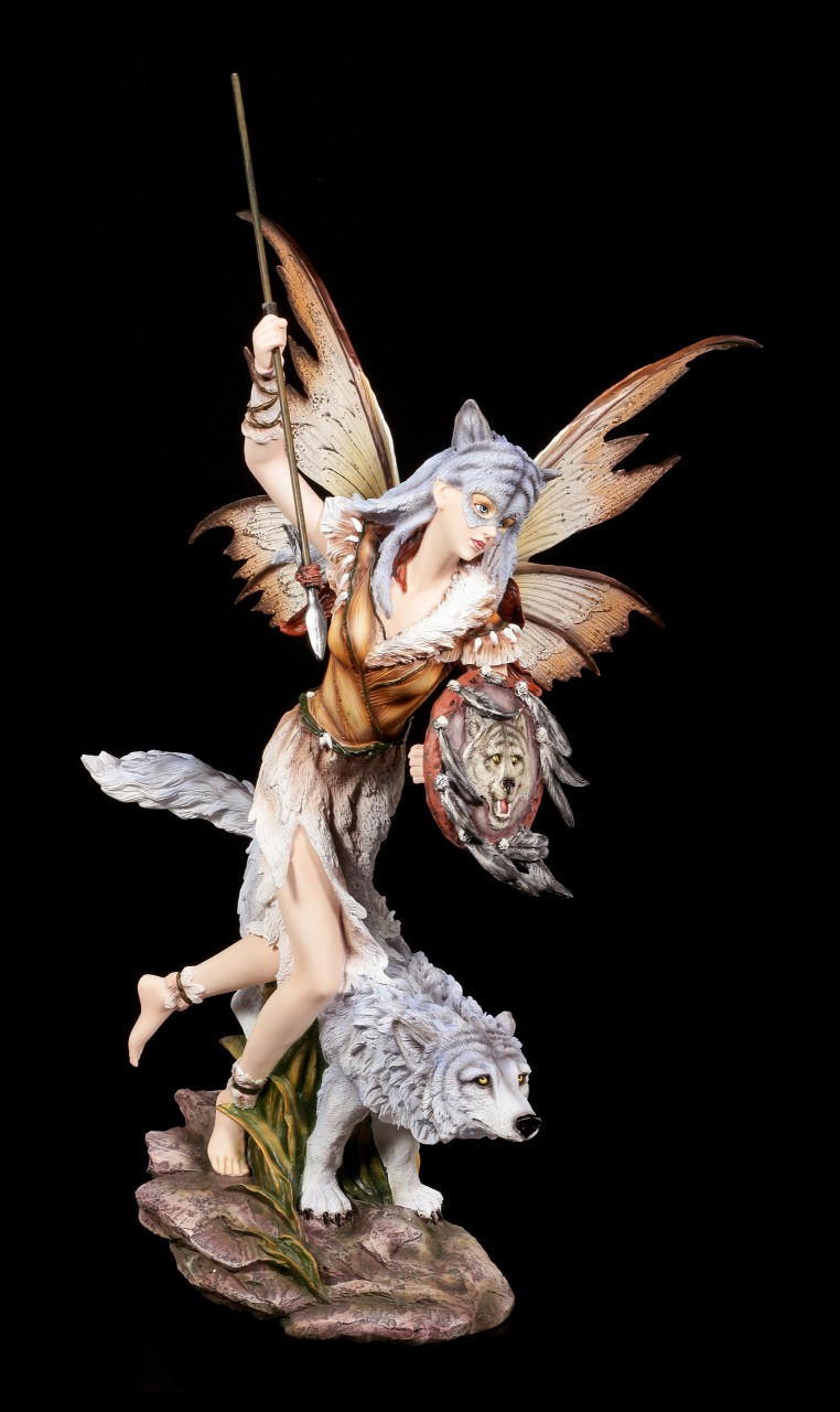 Fairy Warrior Figurine - Mya Ana with Wolf on the Hunt 