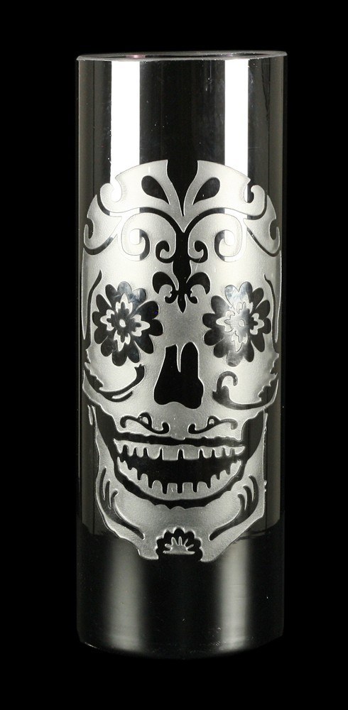 Blumenvase mit Totenkopf Gravur - Sugar Skull