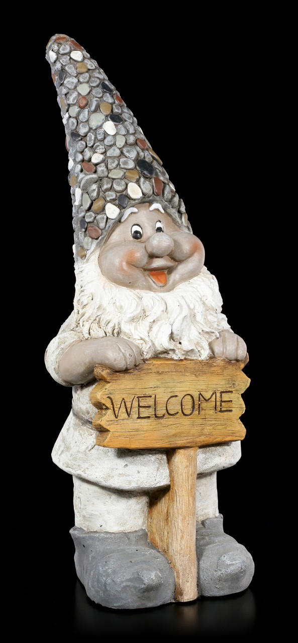 Garden Gnome Figurine with Welcome Sign