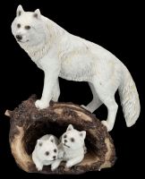 Wolf Figur - Schneewolf mit Jungen in der Höhle