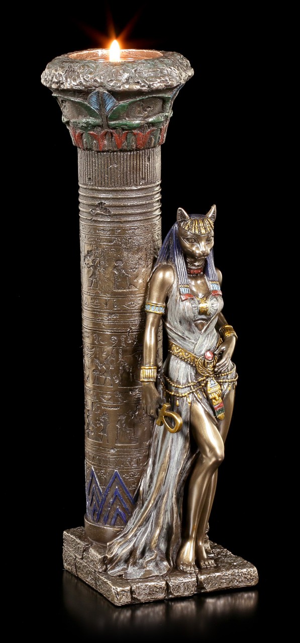 Egyptian Tealight Holder - Bastet on Pillar