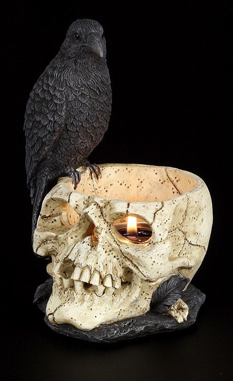 Single Tealight Holder - Raven and Skull