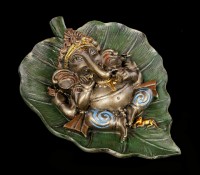 Ganesh Figurine on Peepal Leaf - bronzed