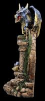 Drachenfigur - Blau-goldener Drache auf Burgruine