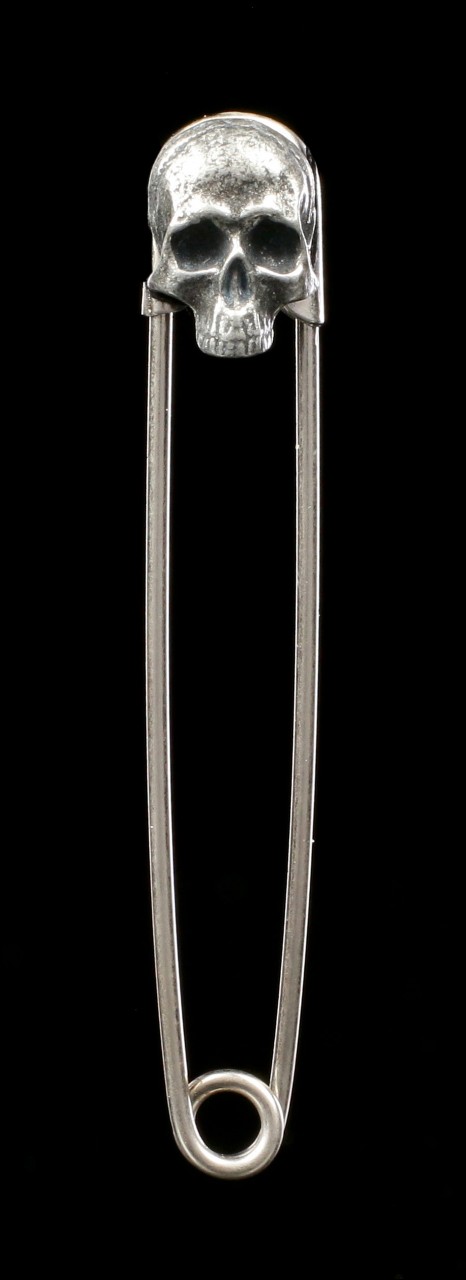 Silver Safety Pin with Skull