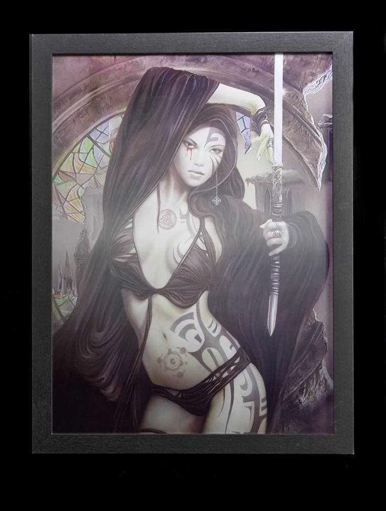 3D-Picture in Frame - Tattoo Girl with 3 Motives by Luis Royo