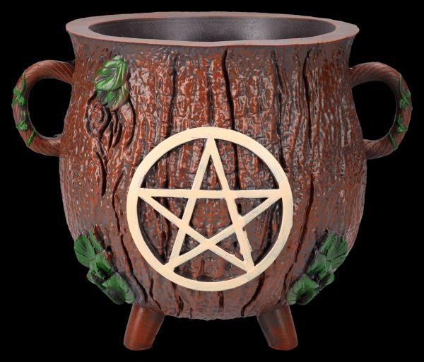 Plant Pot - Witch's Cauldron with Pentagram - Wood look