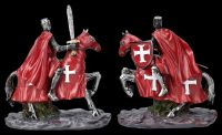 Ritter Figuren Set - Zwei Kreuzritter auf Pferd rot