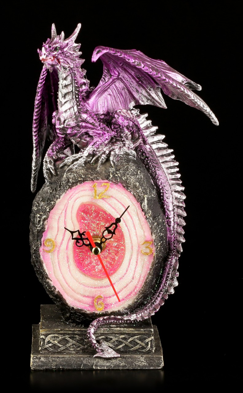 Table Clock Dragon purple - Amethyst Crystal Core