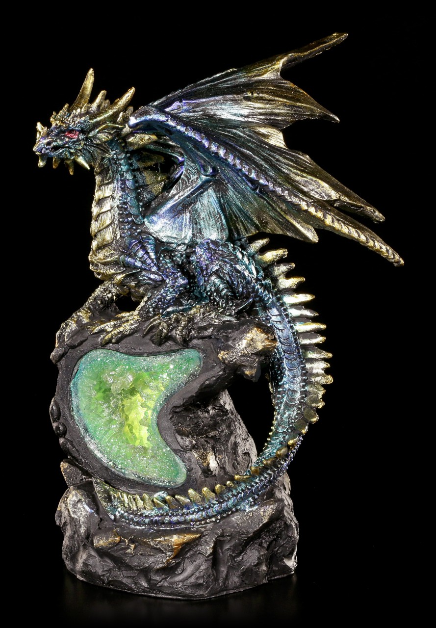 Blue Dragon Figurine with Crystal and LED