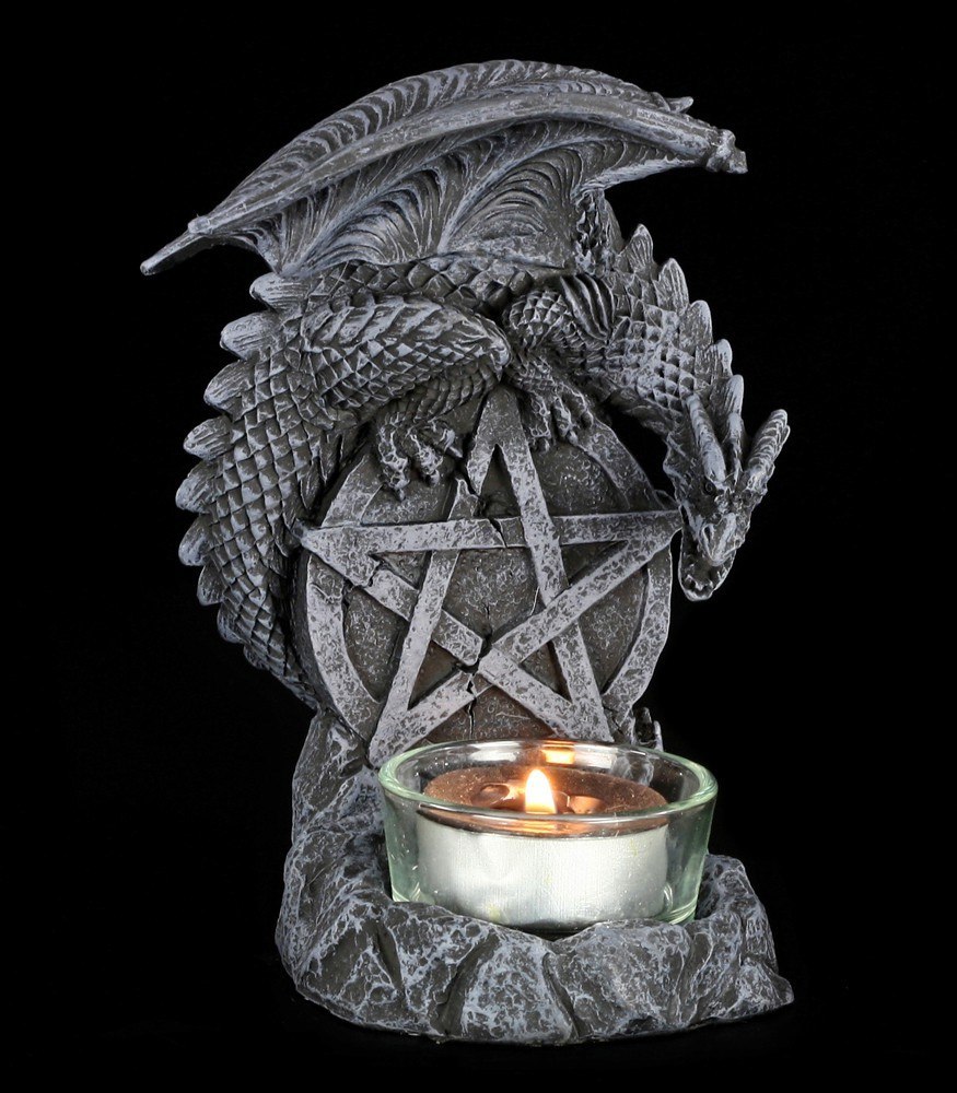Teelichthalter - Drache mit Pentagramm
