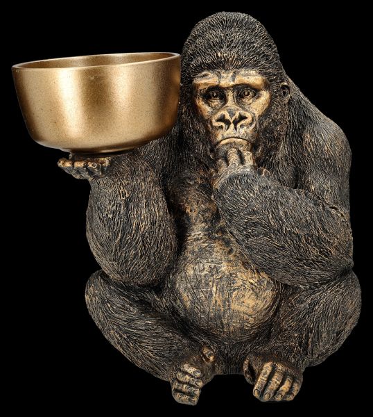 Gorilla Figur hält Schale - goldfarben