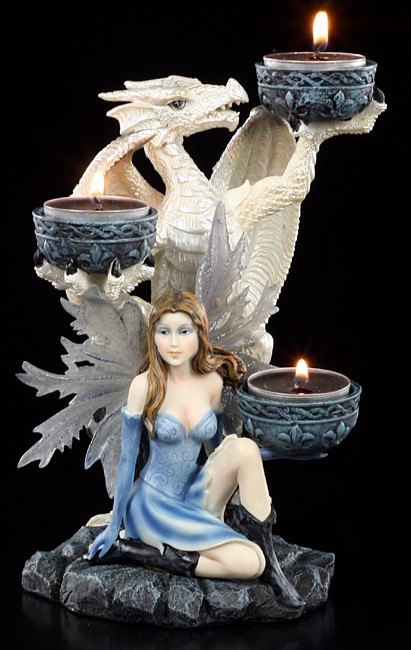 Fairy with white Dragon - Tealight Holder